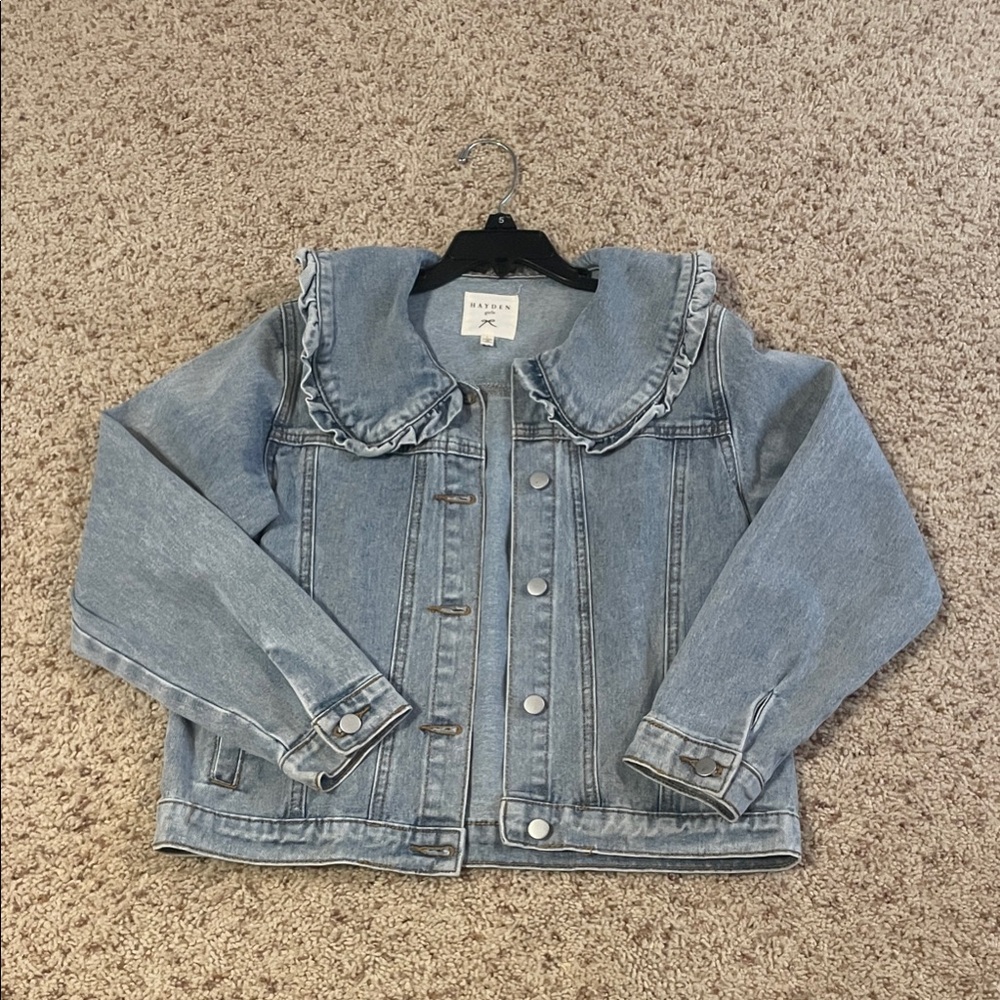 Hayden Girl’s Light Denim Ruffle Collar Jean Jacket